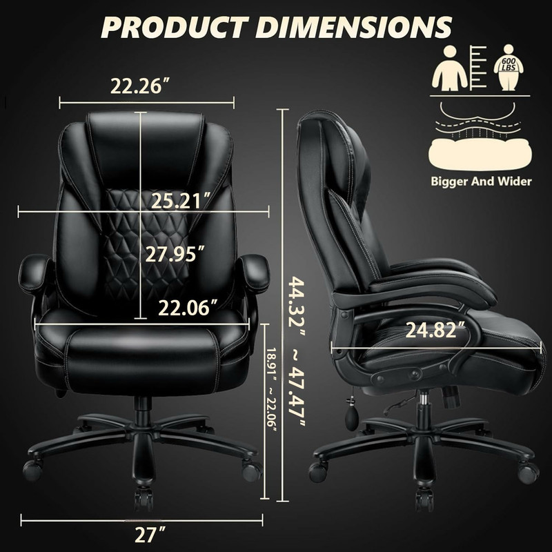 600lb Big & Tall Office Chair – Heavy Duty Ergonomic Executive Chair w/ Lumbar S gallery