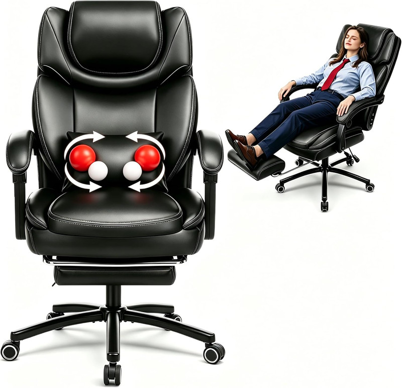 500Lbs 3D Kneading Massage Office Chair with Footrest, Big and Tall Ergonomic Re
