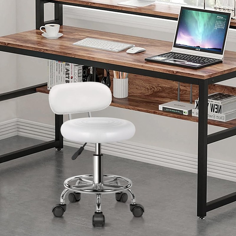 PU Leather Modern Rolling Stool with Low Back Height Adjustable Work Salon Dr... gallery