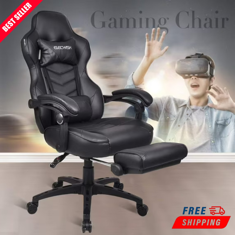 ELECWISH Ergonomic Gaming Chair with Footrest Lumbar Support Recliner Office