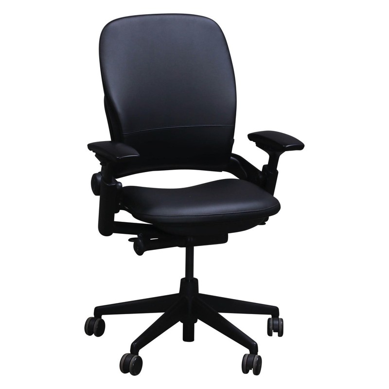 Steelcase Leap V2 Task Chair – Satin Black PU Leather, Black Frame, Ergonomic