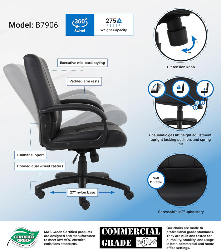 Caressoft Black Executive Mid Back Chair - Stylish & Comfortable Seating gallery