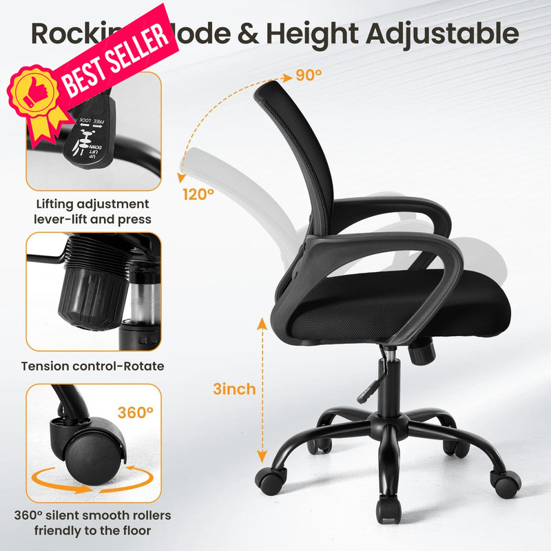 OLIXIS Office Desk Chair - Ergonomic Mid Back with Lumbar 1 Pack, Black gallery