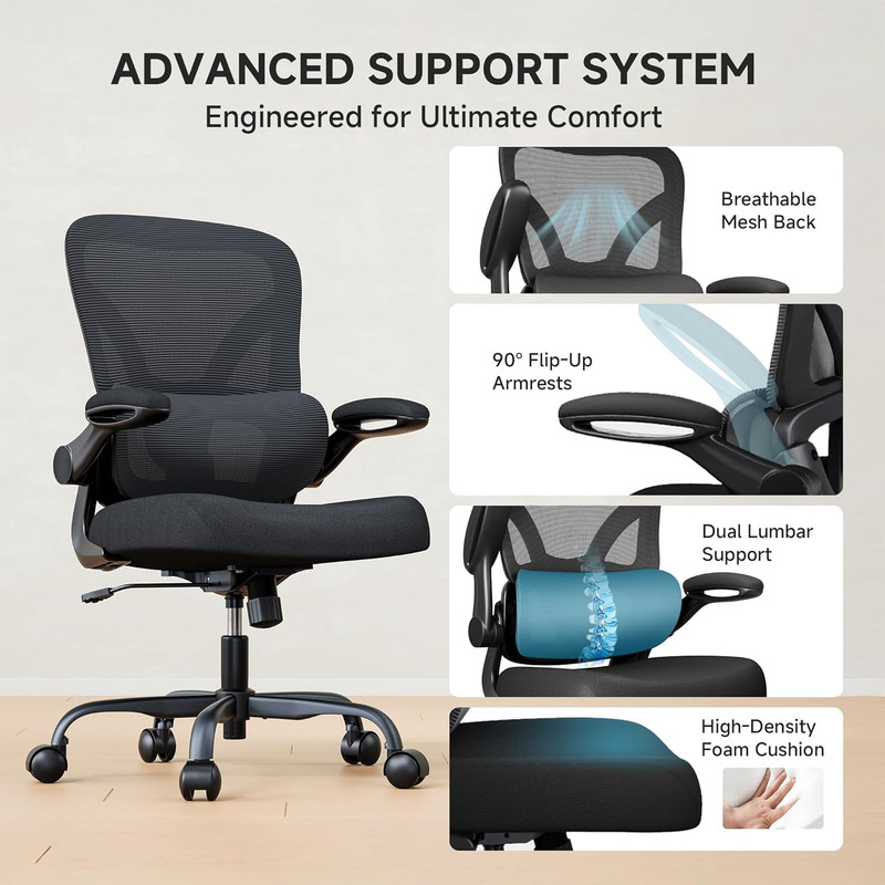 Ergonomic Office Chair with Adjustable Lumbar Support & Flip-Up Armrests gallery