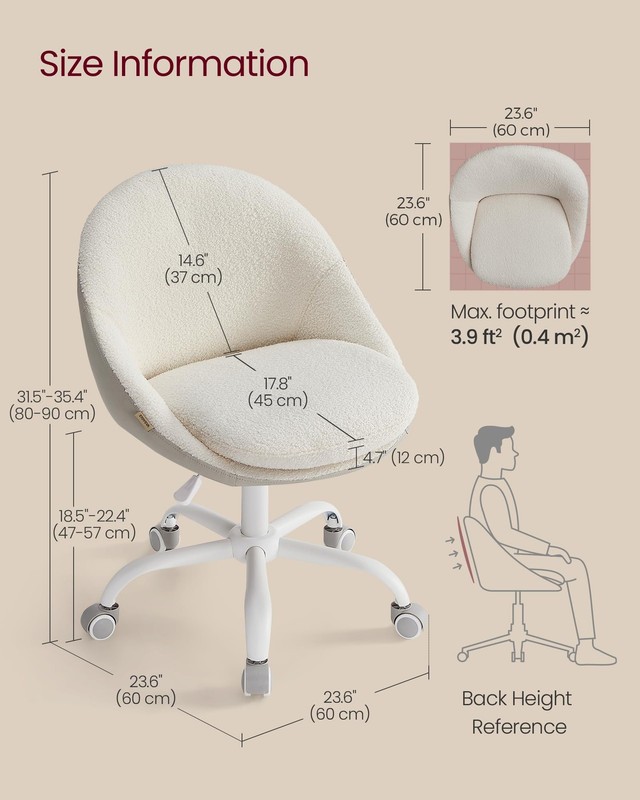 Vanity Chair with Back, Adjustable Swivel Cute Desk Chair with Wheels, Sherpa... gallery