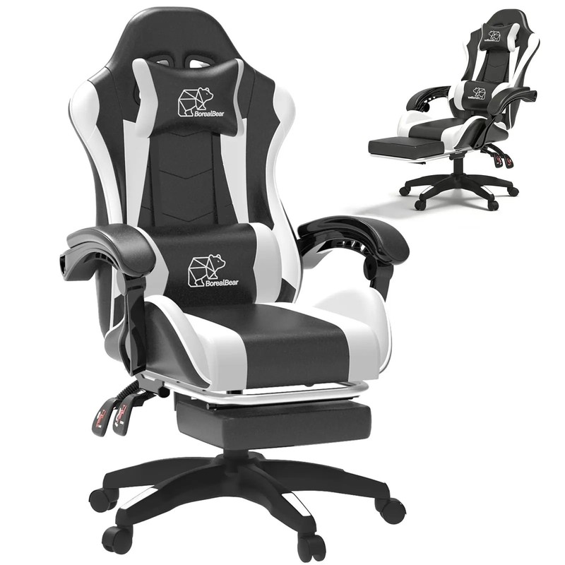 Gaming Chair Ergonomic with Footrest Massage Office Desk Chair Rocking Swivel