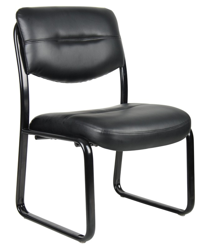 Leather Sled Base Side Chair in Black