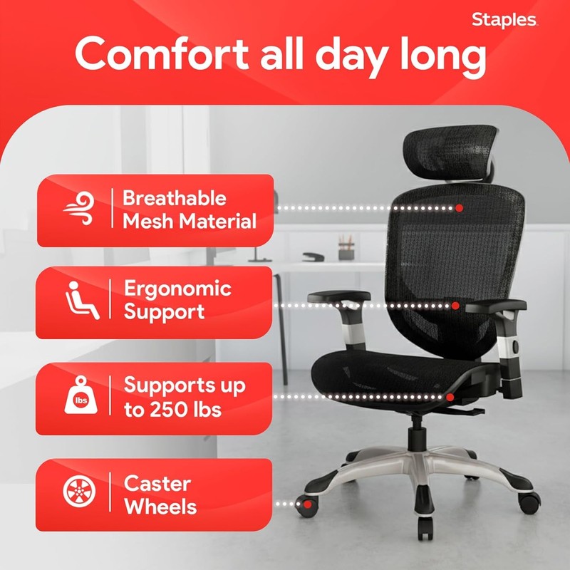 Hyken Ergonomic Task Chair, Mesh, Ergonomic, Lumbar Support, Swivel, Black gallery