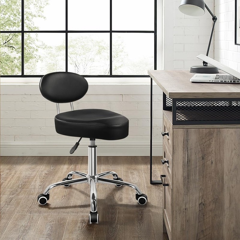 Saddle Stool with Back Adjustable Drafting Chair Swivel Rolling Stool with Ba... gallery