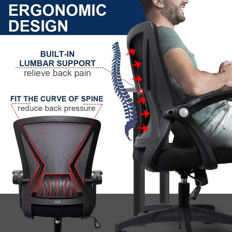 Ergonomic Mesh Office Chair with Lumbar Support & Flip-Up Arms, Black gallery
