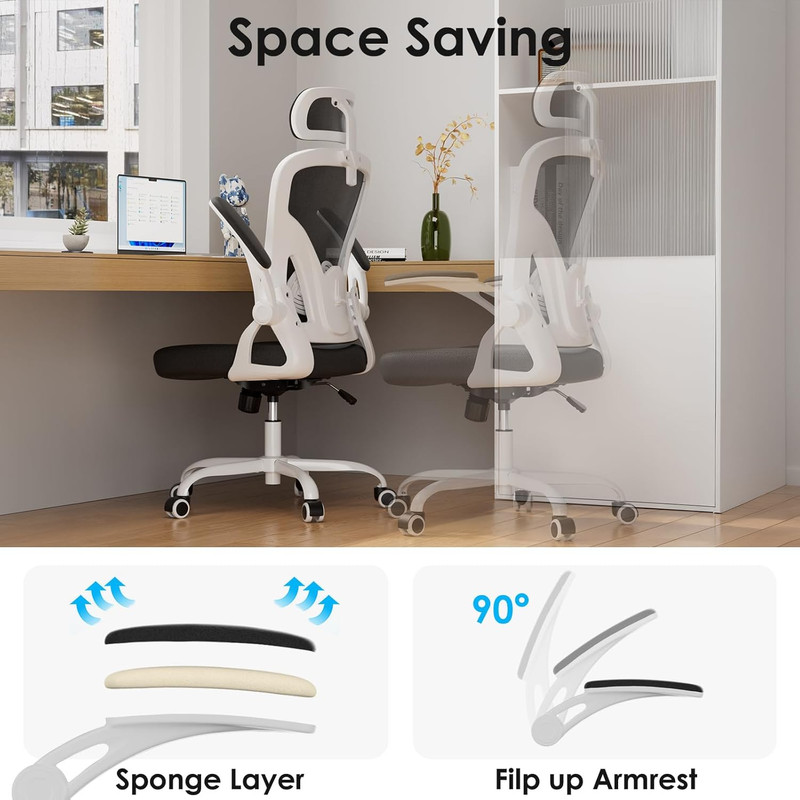 Ergonomic High Back Office Chair with Headrest & Lumbar Support, White/Black gallery