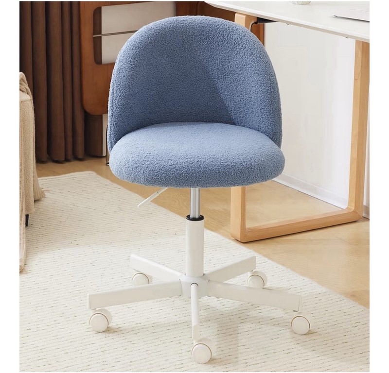 Blue Teddy Fleece Office Chair, Adjustable Height, 300 lbs Capacity, Silent Whe…
