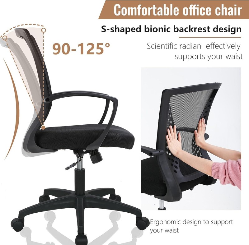 Comfortable Black Desk Chair with Lumbar Support and 360° Swivel Function gallery