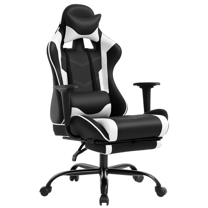 | Ergonomic Gaming Chair | White | Reclining Computer Chair with Lumbar Suppo…