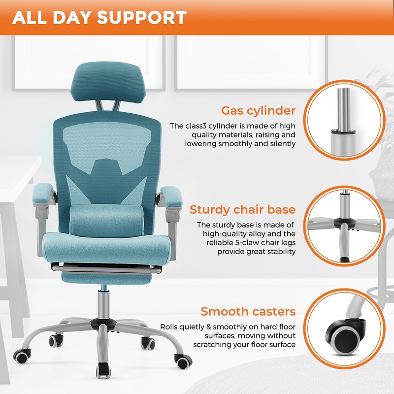 High Back Mesh Task Chair with Swivel & Rolling Design - Reclining, for Desk Use gallery