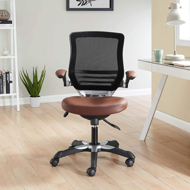 Edge Mesh Back and White Vinyl Seat Office Chair with Flip-Up Arms - Computer De gallery