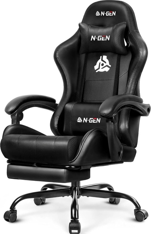 Gaming Chair Leather High Back Recliner Footrest Adjustable Ergonomic Black gallery