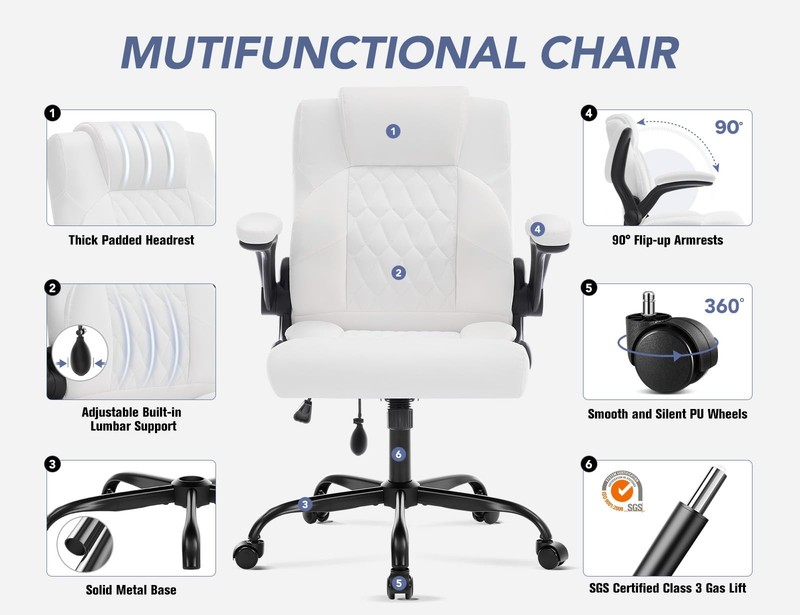 Office Chair with Adjustable Inflatable Lumbar Support,Leather Ergonomic Comp... gallery