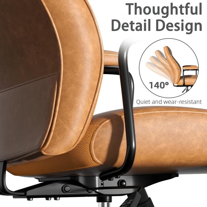 Brown Leather Office Desk Chair with Wheels and Arms, Height Adjustable, Vintage gallery