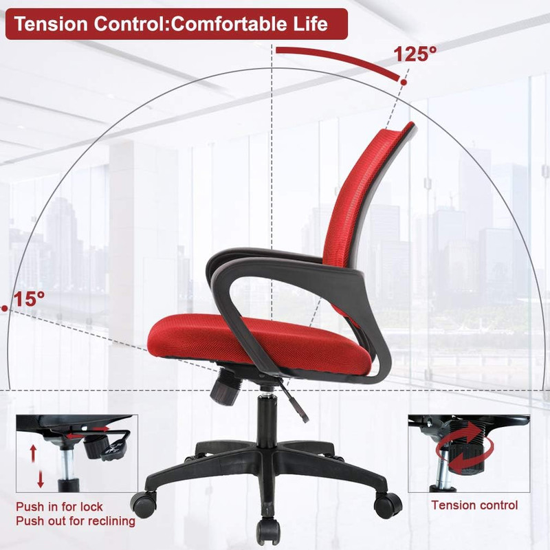 Ergonomic Office Chair Mid Back Swivel Desk Chair Lumbar Support Red gallery