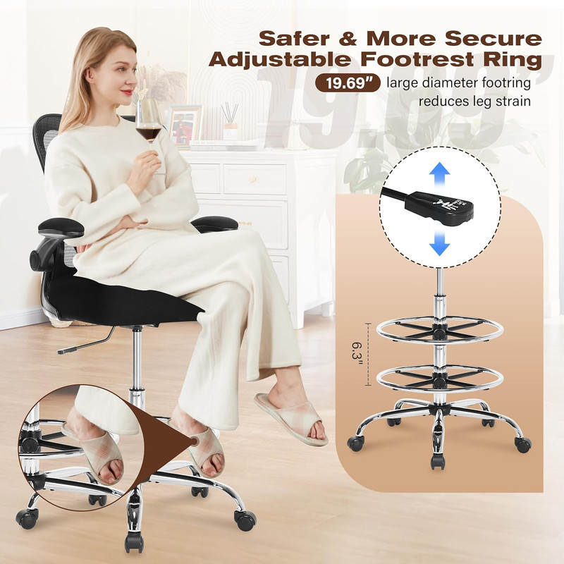 400LBS Drafting Chair, Tall Office Chair with Adjustable Lumbar Support&Footrest gallery