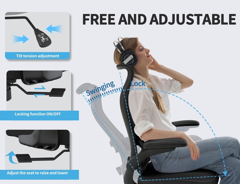 Ergonomic Office Chair Wave High Back Adjustable Lumbar Mesh PU Leather Black gallery