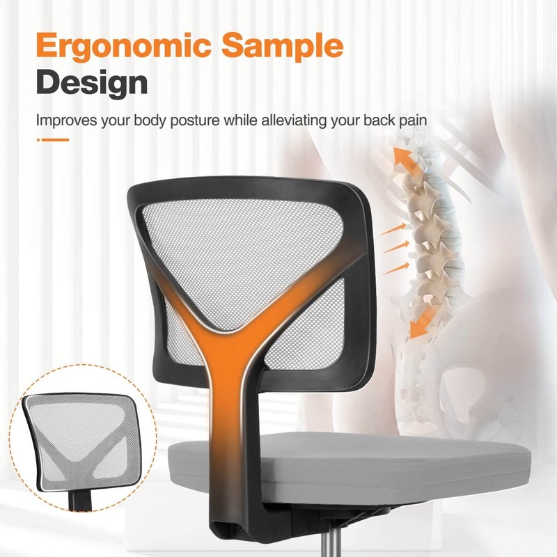 Low-Back Mesh Office Chair W/ Lumbar Support Armless Swivel Rolling Chair gallery