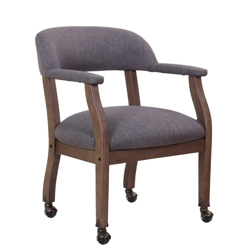 Boss Modern Captain’s Chair in Slate Grade Commercial Grade Linen With Casters
