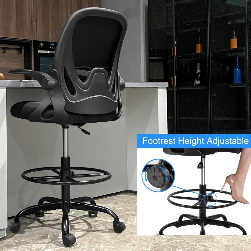 Drafting Chair Tall Office Chair with Flip-up Armrests Executive Ergonomic Co... gallery