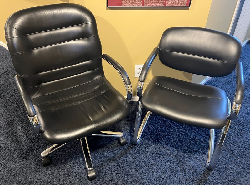 VTG HAWORTH EXECUTIVE BLACK LEATHER EXECUTIVE OFFICE CHAIRS , CHROME FINISH