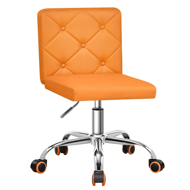 PU Leather Mid-Back Armless Vanity Chair Adjustable Height 360° Rolling Swive…