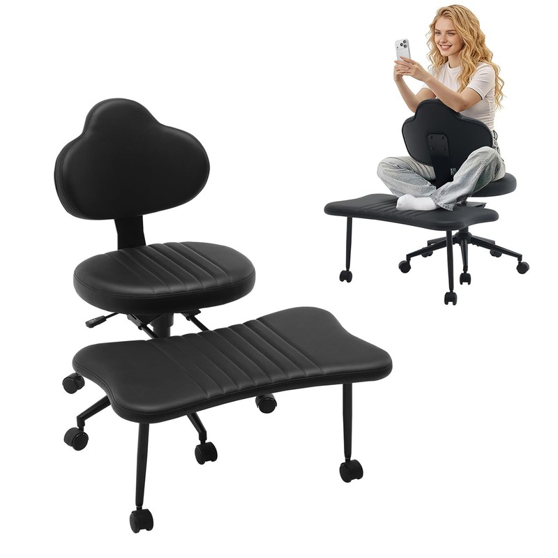 Ergonomic Cross Legged Office Chair PU with Wheels for Meditation Gaming Stand