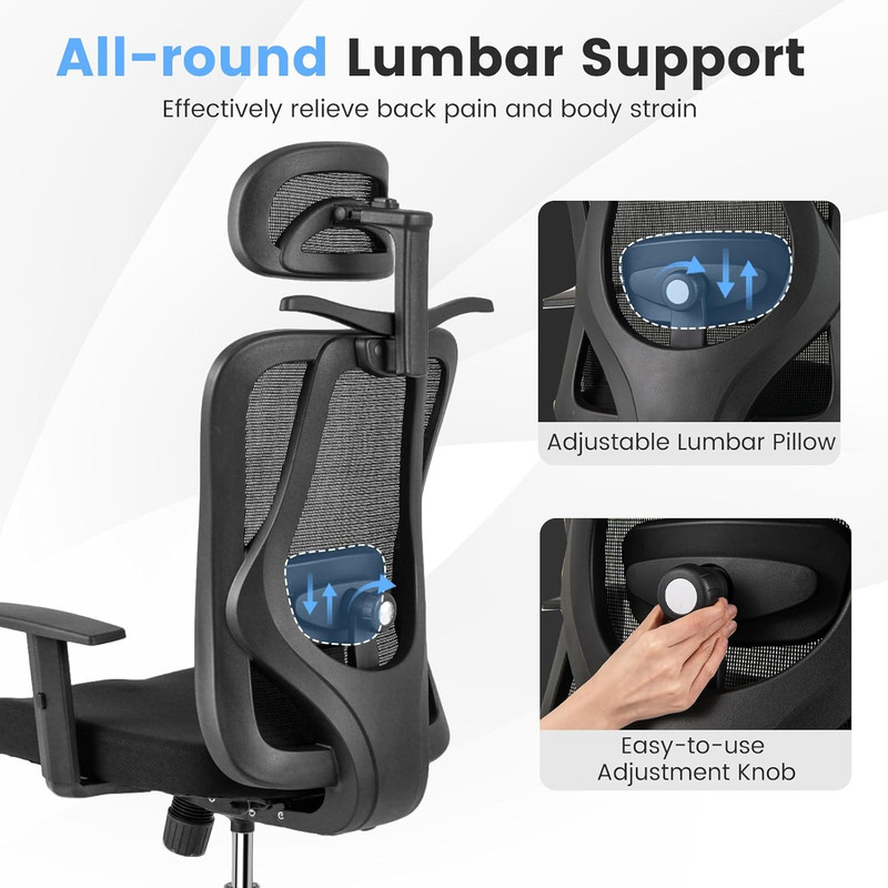 Ergonomic Mesh Office Chair with 3D Headrest & Lumbar Support for Home Office gallery