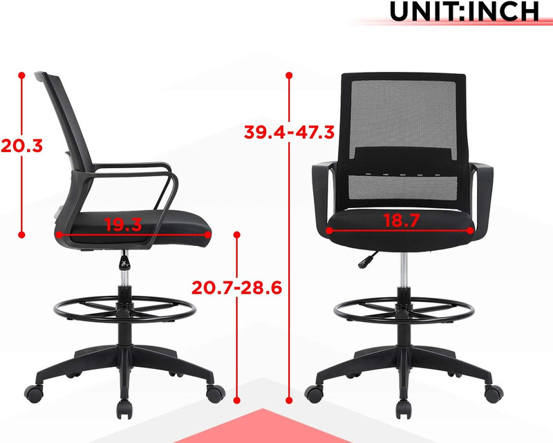 Drafting Chair Tall Office Chair Mesh Ergonomic Mid-Back Desk Chair with Adjusta gallery