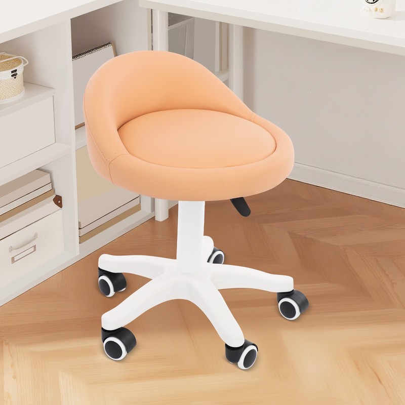 Adjustable Beauty Salon Chair Rolling Stool Rolling Stool w/ Low Backrest Orange gallery