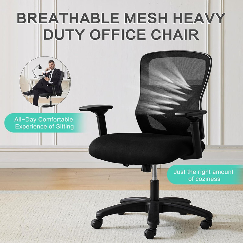 Big & Tall Ergonomic Office Chair 500LBS, Adjustable Lumbar Support, Mesh Seat gallery