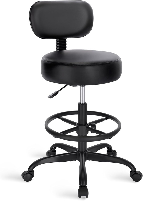 Drafting Chair with Back, Adjustable Foot Rest Rolling Stool, Multi-Purpose Offi