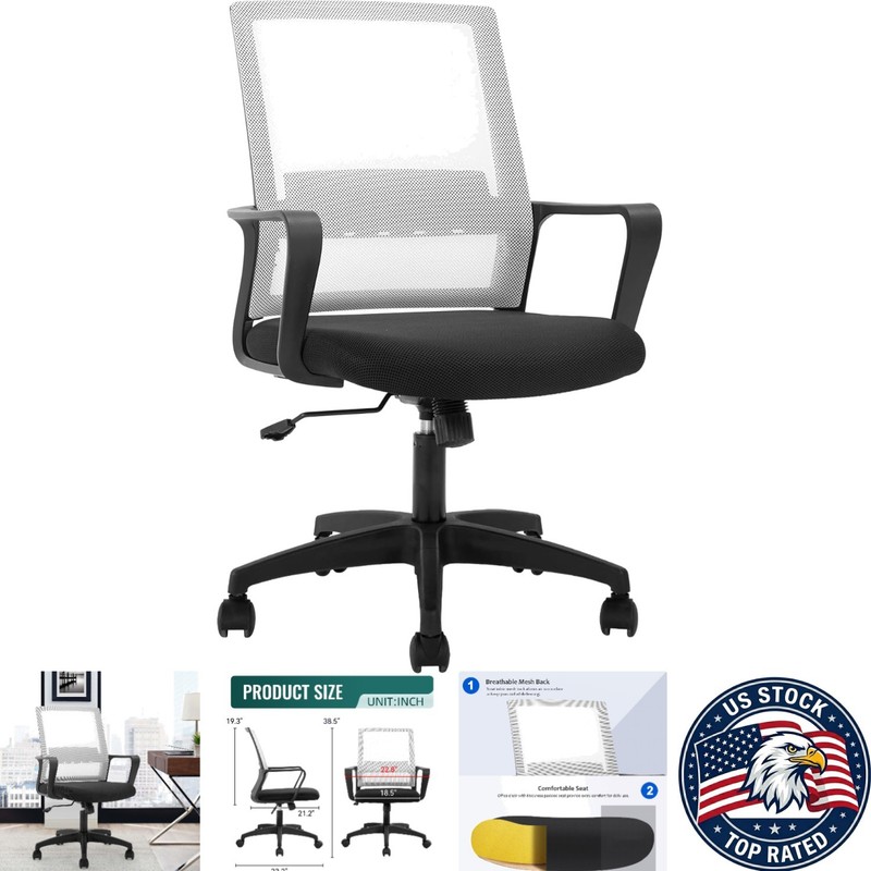 Ergonomic White Mesh Office Chair with Lumbar Support – Elegant Swivel Design