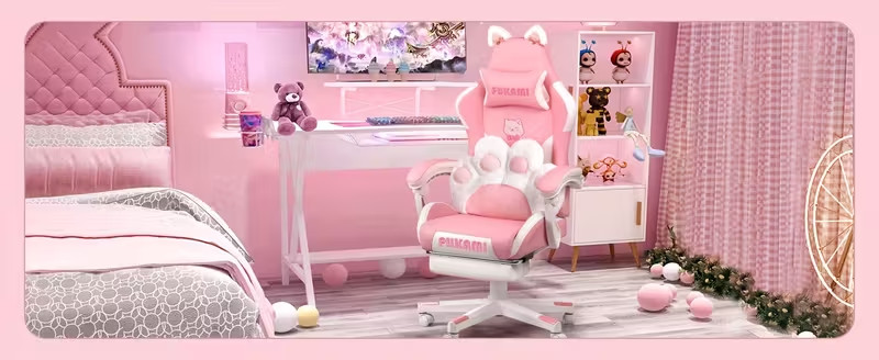 Cat Ear Gaming Chair With Paw Cushion available in pink or black gallery