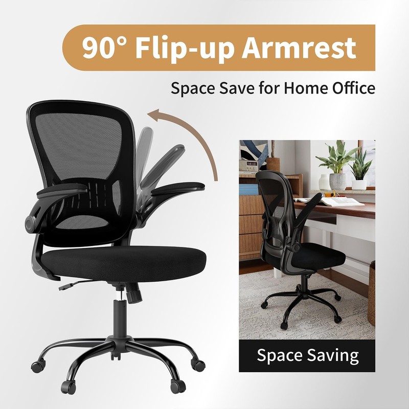 Mesh Office Chair, Ergonomic Home Office Desk Chairs with Flip-up Arms and Lu... gallery