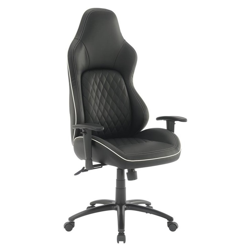 Pemberly Row Modern Chair Black Bonded Leather with White Accents
