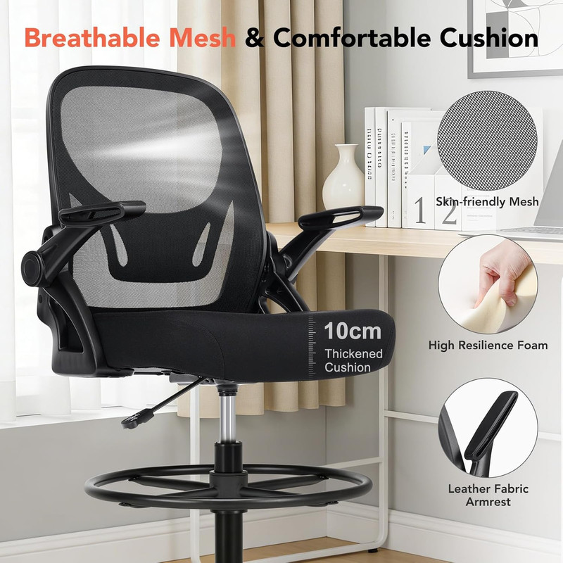 Drafting Chair, Tall Office Chair with Adjustable Footrest Ring, Standing Desk C gallery
