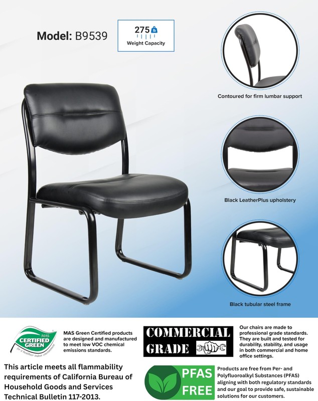 B9539 Leather Sled Base Side Chair in Black, 250 gallery