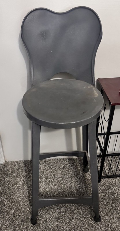 Vintage Industrial Metal Stool Chair Brown Heart Back Mid Century 31 Inch Tall