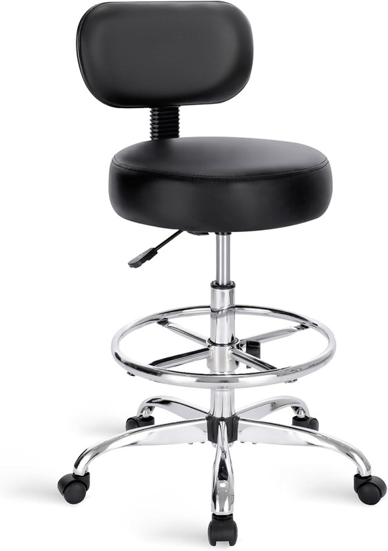Drafting Chair with Back, Adjustable Foot Rest Rolling Stool, Multi-Purpose Offi