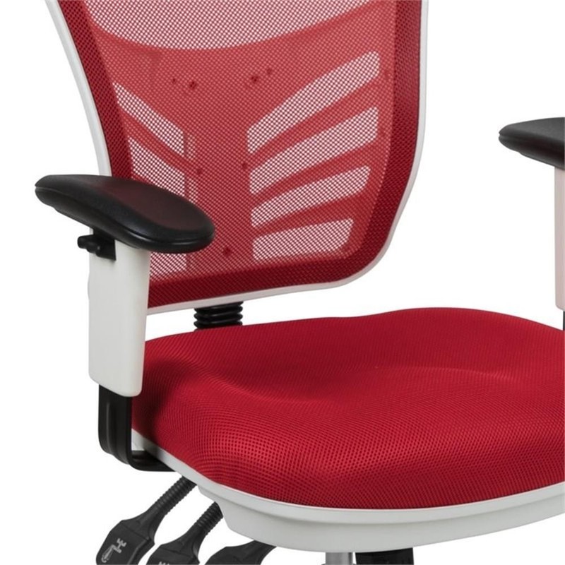 Pemberly Row Mid Back Executive Mesh Office Swivel Chair in Red and White gallery