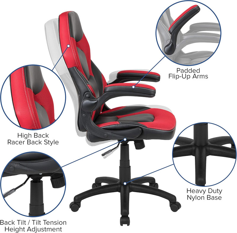 X10 Ergonomic High-Back Racing Gaming Chair with Flip-Up Arms, Red/Black gallery