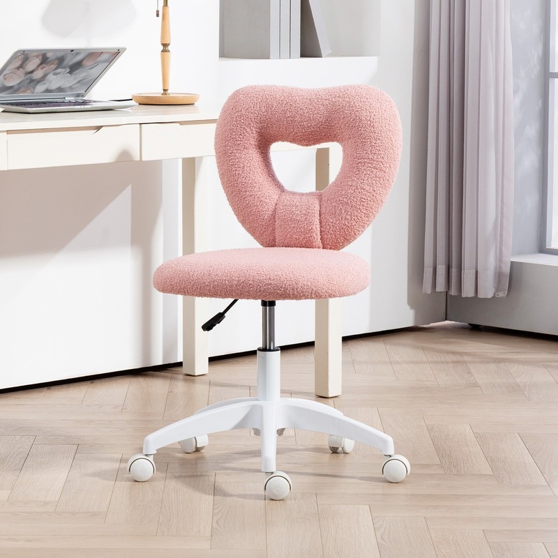 Armless Computer Desk Chair, Office Task Chair, Teddy Fleece Heart Makeup
