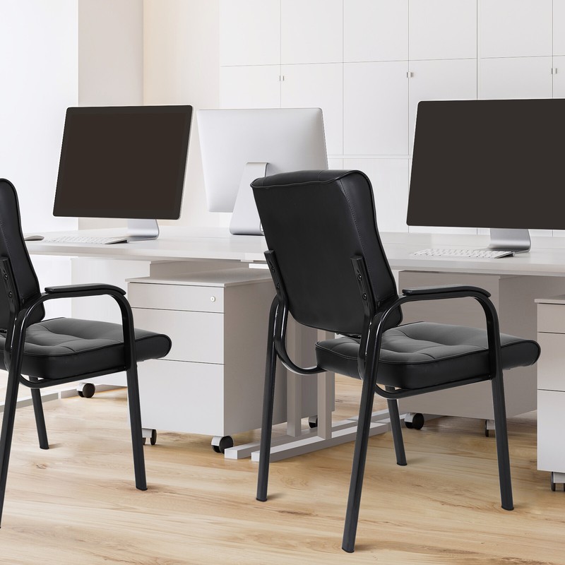 4pcs Office Desk Task Computer Chair Black Classic Leather Office Chair Black gallery