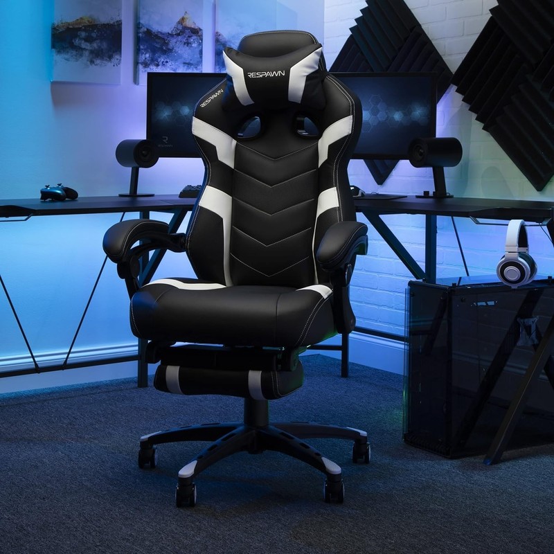 Comfortable White Gaming Recliner - 110 Pro Chair with Lumbar Support & Footrest gallery